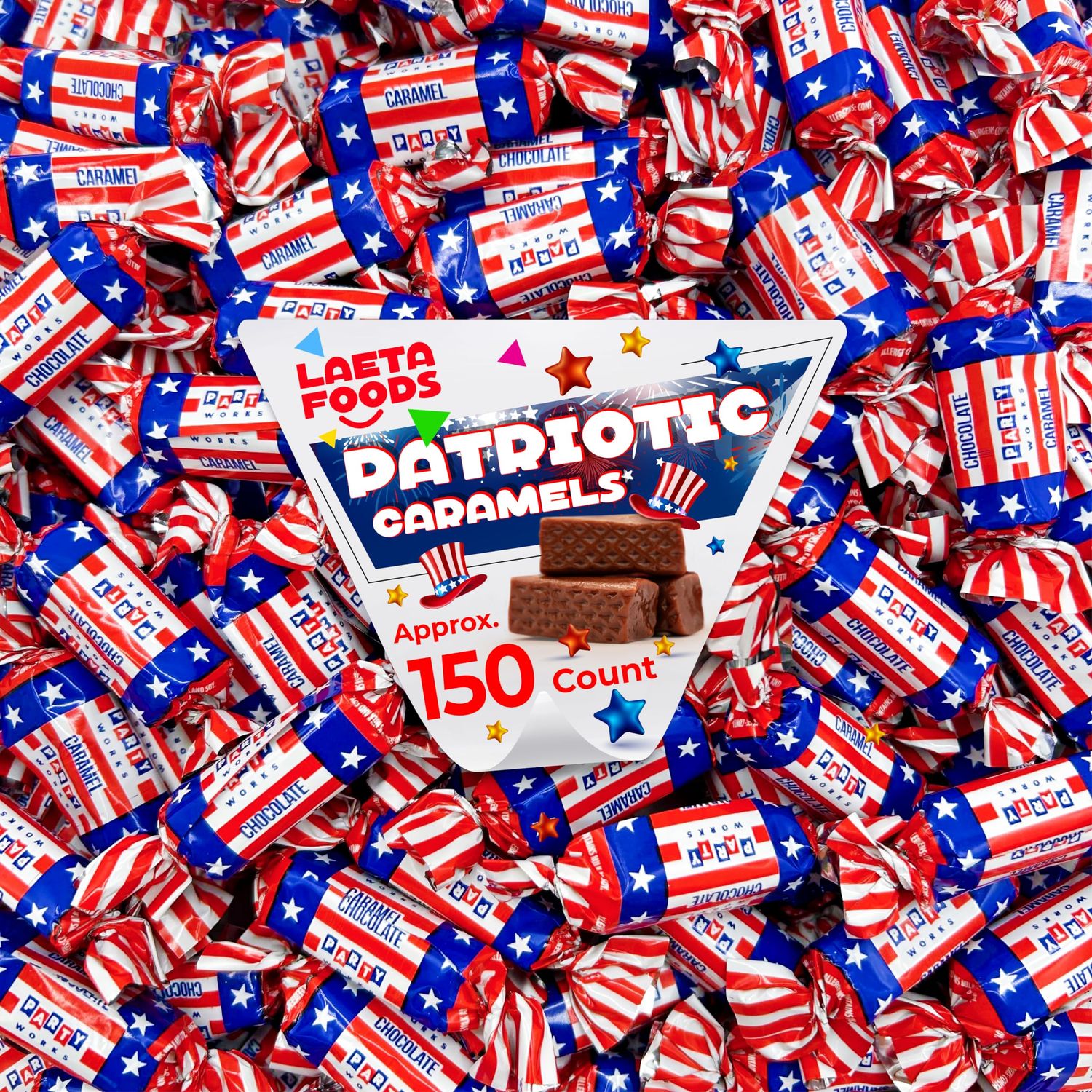 Patriotic Caramels Candy Chocolate Flavor, Election Day Treats, USA Flag Colors (2 Pound Bag - Approx. 150 Count)