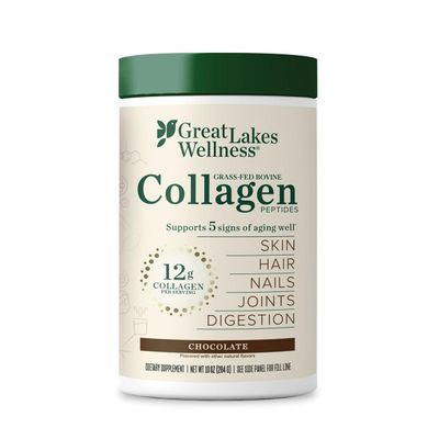 Great Lakes Wellness Collagen Peptides Powder for Skin, Hair, Nails, Joints &amp; Digestion - Chocolate Flavored - Quick Dissolve Hydrolyzed, Non-GMO, Kosher - 10 oz - Packaging May Vary