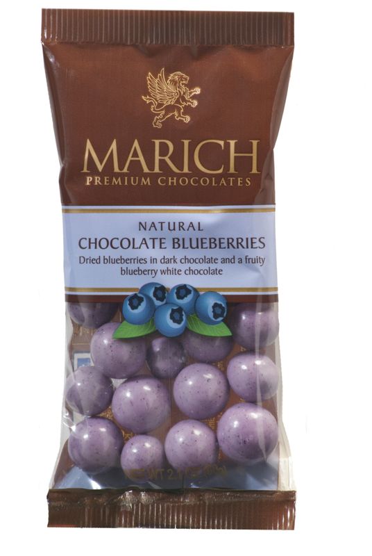 Marich Natural Chocolate Blueberries, 2.1-Ounce (Pack of 12)