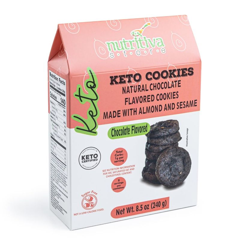 Natural Chocolate Flavored Cookies, Keto Friendly, with Almond and Sesame, Sugar-Free Healthy Snack, 1 gr carb per Serving, 8.46 oz (Chocolate)