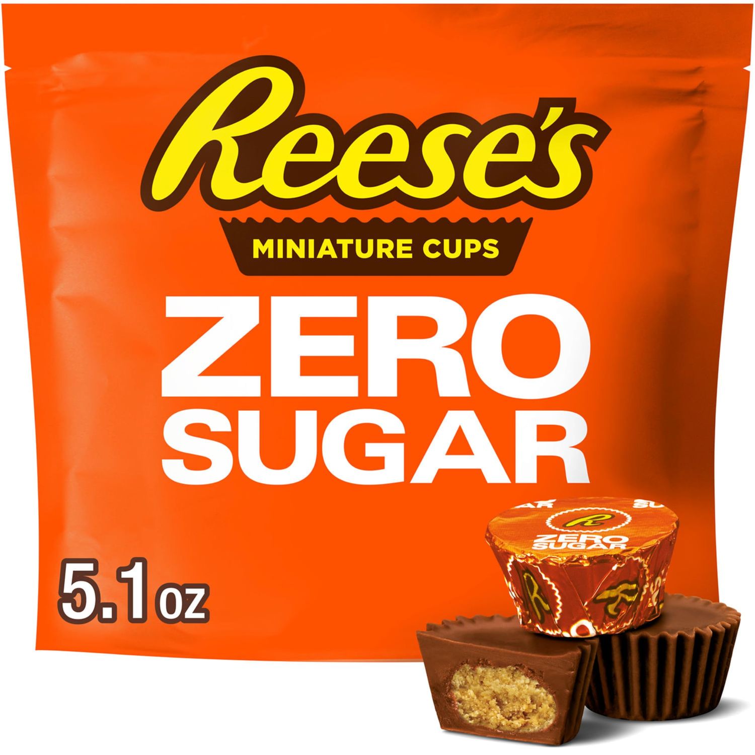 REESE&#39;S Zero Sugar Miniatures Chocolate Peanut Butter Cups, Candy Bag, 5.1 oz
