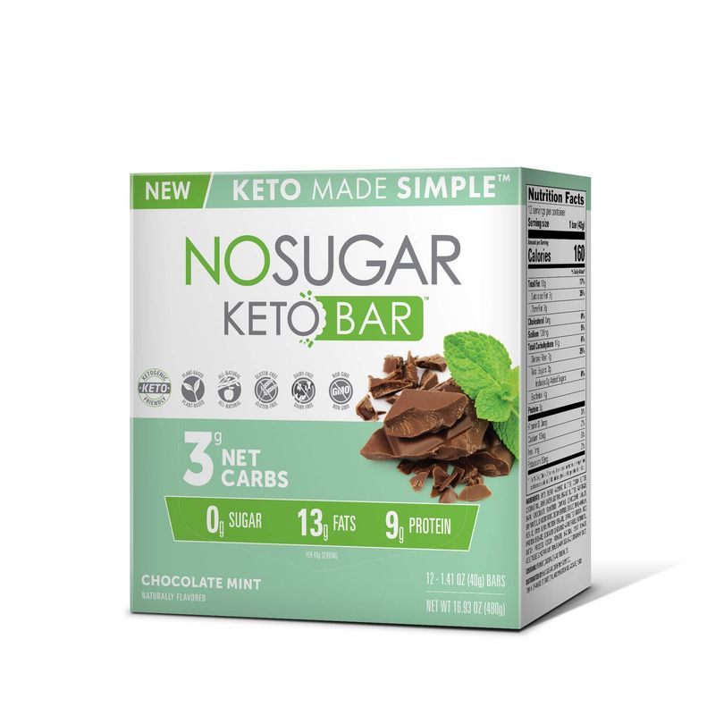 No Sugar Keto Bar Snack - Low Carb No Sugar Keto Snack Food with Keto Friendly Macros (12 x 1.41oz Bars, Chocolate Mint)