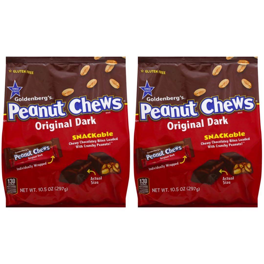 Goldenberg&#39;s Peanut Chews - Original Dark Chocolate Peanut Candy Gifts By Lyza&#39;s Swets &amp; Treats (Pack of 2, 10.5 oz. Bag)