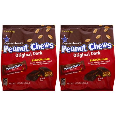 Goldenberg&#39;s Peanut Chews - Original Dark Chocolate Peanut Candy Gifts By Lyza&#39;s Swets &amp; Treats (Pack of 2, 10.5 oz. Bag)