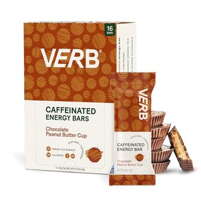 Verb Energy - Chocolate Peanut Butter Cup Caffeinated Snack Bars - 110-Calorie Energy Bar - Keto Friendly Nutrition Bars - Vegan Snacks - Gluten Free with Organic Green Tea, 26g (Pack of 16)
