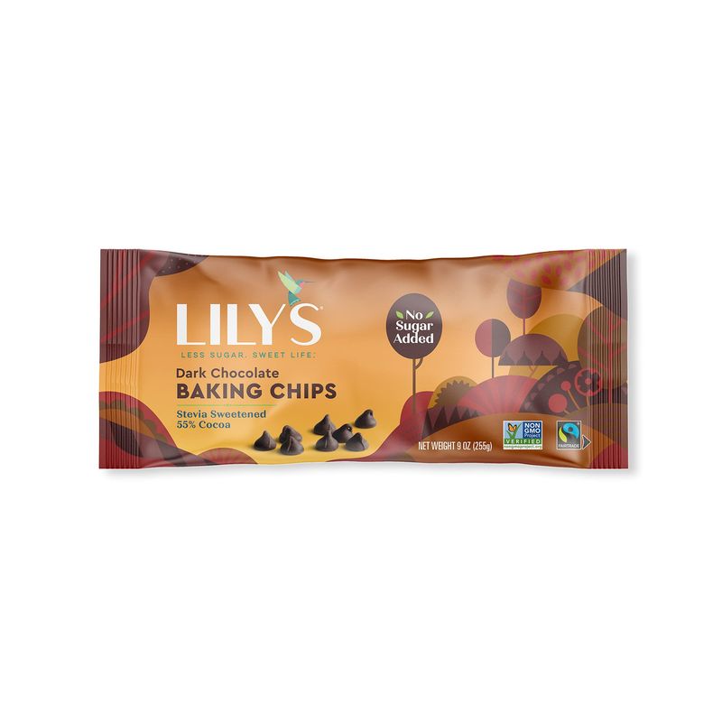 Dark Chocolate Baking Chips by Lily&#39;s |Stevia Sweetened, No Added Sugar, Low-Carb, Keto Friendly | 55% Cocoa | Fair Trade, Vegan, Gluten-Free &amp; Non-GMO | 9 ounce, 12-Pack