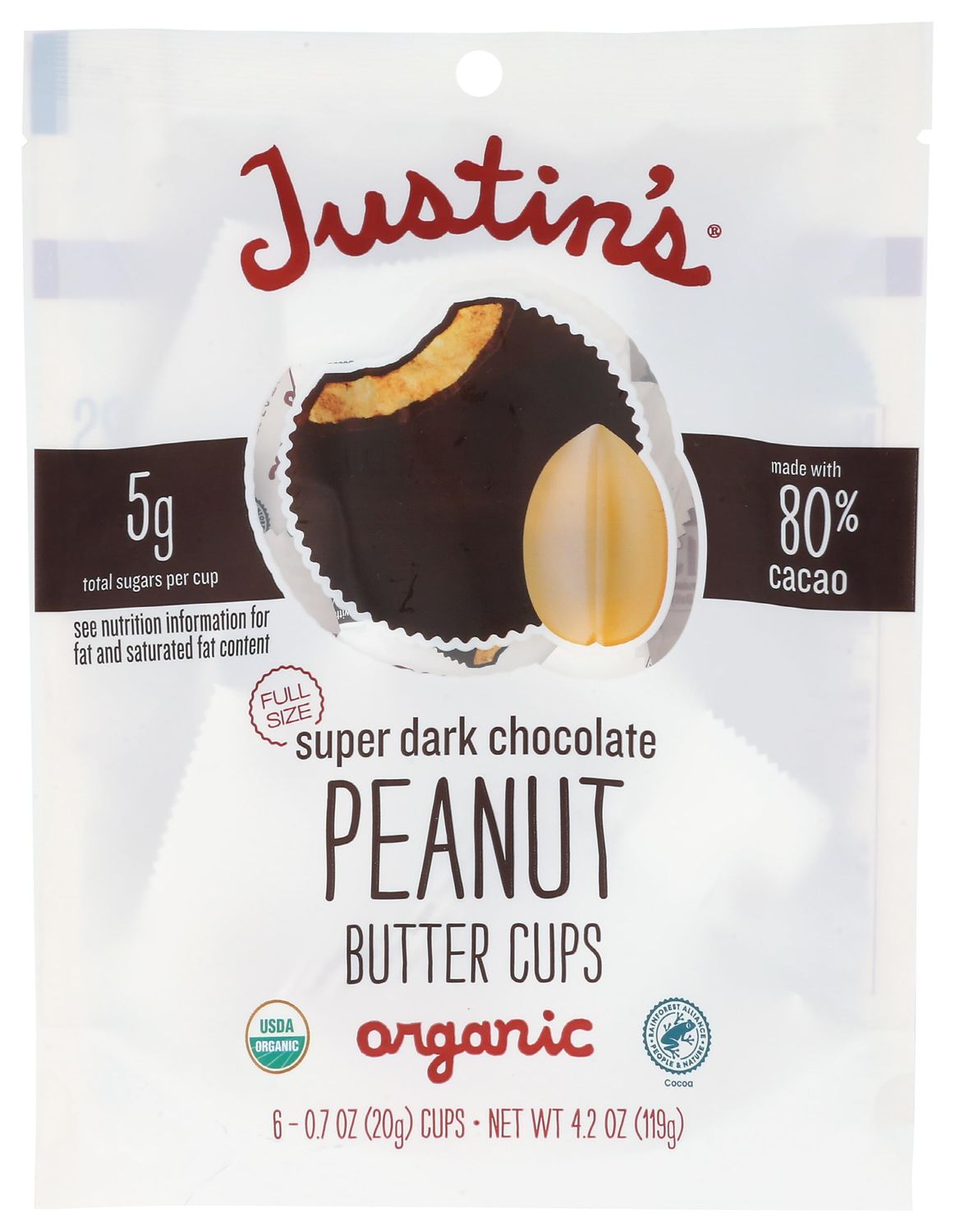 JUSTINS Organic Super Dark Chocolate Peanut Butter Cups, 4.2 OZ