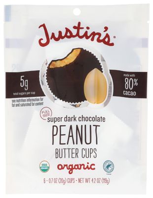 JUSTINS Organic Super Dark Chocolate Peanut Butter Cups, 4.2 OZ