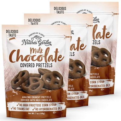 Nature&#39;s Garden Milk Chocolate Covered Pretzels - No Trans Fat, Indulgent Snack, Milk Chocolate Pretzels - 7 Oz Bag (Pack of 3)