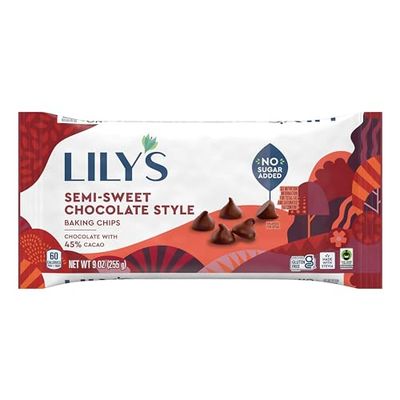 LILY'S Semi Sweet Chocolate Style No Sugar Added, Baking Chips Bags, 9 oz (3 Count)