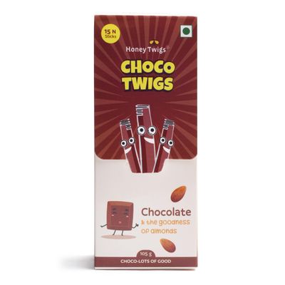 Choco Twigs Chocolate Almond Sticks | 15 Sticks per Pack (7g x 15 = 105g) | with Real Almonds &amp; 50% Less Sugar | Protein and Fibre enriched |Trans Fat &amp; Cholestrol Free