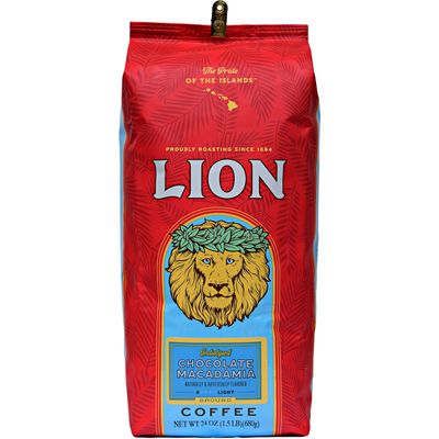 Lion Coffee Chocolate Macadamia Flavored Ground Coffee, Light Roast, Hawaiian Inspired Taste - 24 Ounce Bag