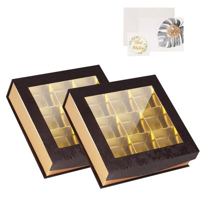 Chocolate Boxes Packaging Empty, Truffle Boxes with Dividers, Chocolate Box with Window and Magnetic Closure for Handmade Chocolate, Mini Truffles, Present Cards for Valentine&#39;s Day (9 Grids - 2 Pack)