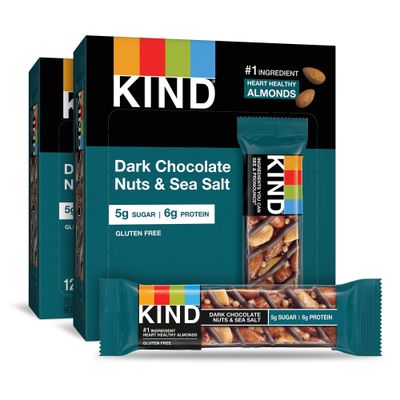 KIND Healthy Snack Bar, Dark Chocolate Nuts &amp; Sea Salt, 5g Sugar | 6g Protein, Gluten Free Bars, 1.4 OZ, 24 Count