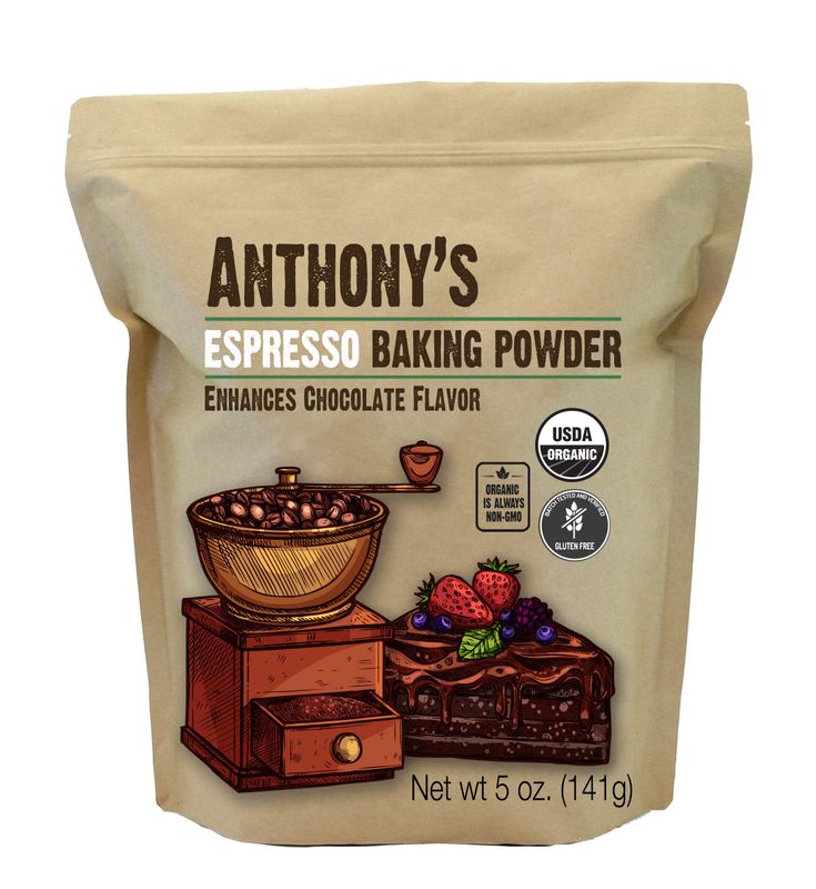 Anthony&#39;s Organic Espresso Baking Powder, 5 oz, Gluten Free, Non GMO, Enhances Chocolate Flavor