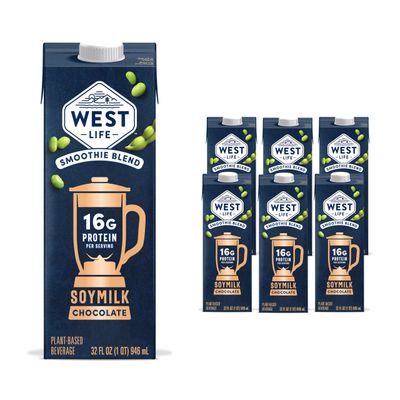 West Life Smoothie Blend Soy Milk, Chocolate, 16g of Protein, Vegan Dairy Alternative, Lactose-Free, 32oz (Pack of 6)
