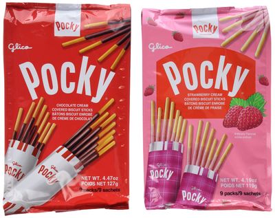 Glico Pocky Family Fun Pack 4.47 oz &amp; 4.19 oz, 9 packs (Chocolate and Strawberry, Pack of 2)