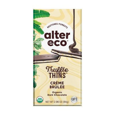 Alter Eco Creme Brulee Truffle Thins, Chocolate Bar with Gooey Ganache Truffle Filling, Organic, Gluten &amp; Soy-Free, Non-GMO Snacks, No Additives, Recyclable Packaging, Fair Trade (1-Pack Creme Brulee)