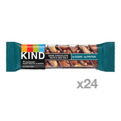 KIND Healthy Snack Bar, Dark Chocolate Nuts &amp; Sea Salt, 5g Sugar | 6g Protein, Gluten Free Bars, 1.4 OZ, 24 Count