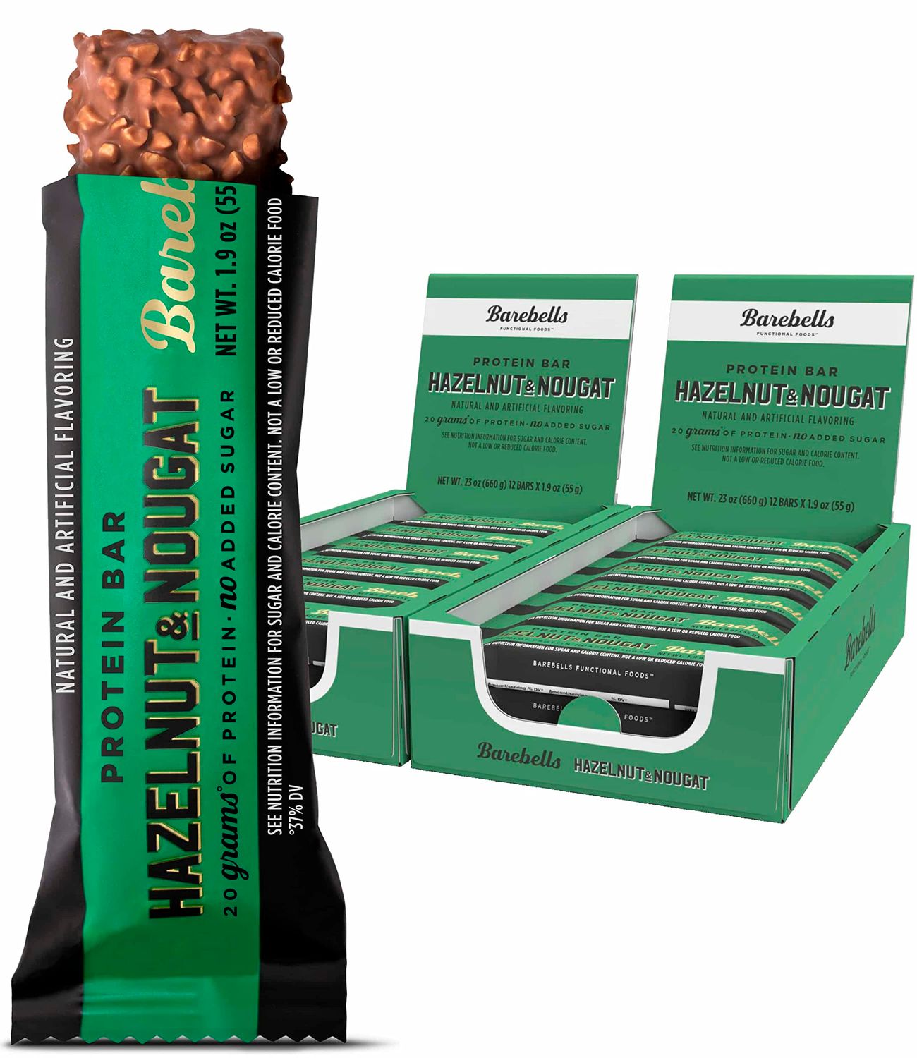 Barebells Protein Bars Hazelnut &amp; Nougat - 12 Count, Pack of 2 - Protein Snacks with 20g of High Protein - Chocolate Protein Bar with 1g of Total Sugars - On The Go Protein Snack &amp; Breakfast Bars