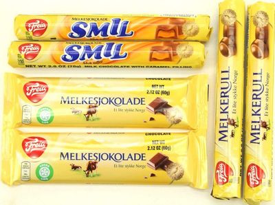 Freia 6-Pack: 2 Smil, 2 Milk Chocolate Bars, 2 Melkerulls