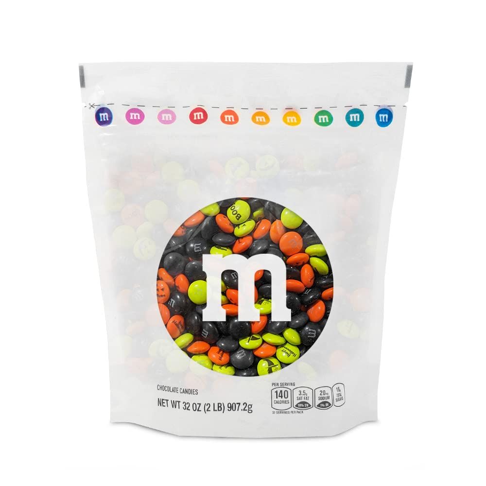 M&amp;MS Pre-Printed Halloween Candy - 2lbs of Bulk Candy in Resealable Pack for Halloween Party, Trick or Treat Favor, Halloween Dessert Decorations, Tasty Snacks for DIY Party