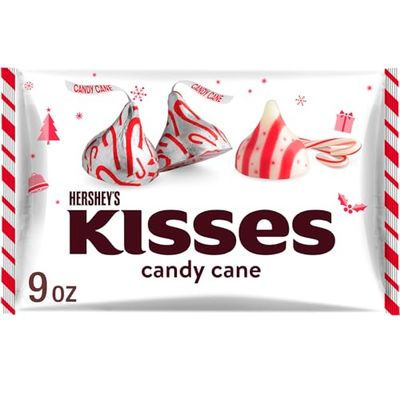 HERSHEY&#39;S KISSES Candy Cane Flavored, Christmas Stocking Stuffer Candy Bag, 9 oz