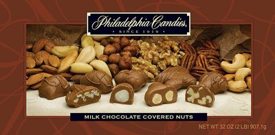 Philadelphia Candies Milk Chocolate Covered Assorted Nuts, 2 Pound Gift Box (Almond, Brazil, Cashew, Hazelnut, Pecan, Walnut)