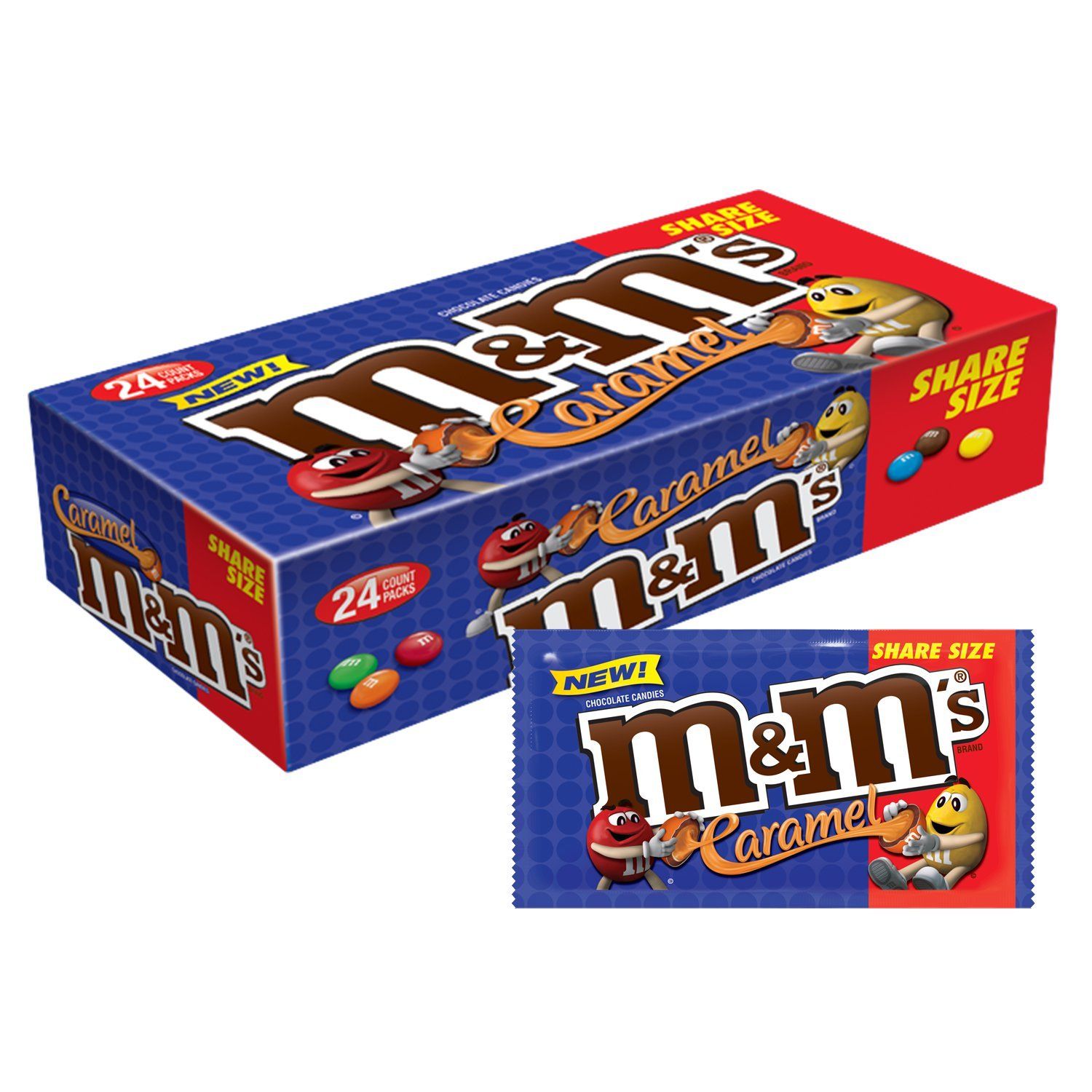 M&amp;M'S Caramel Chocolate Candy Share Size 2.83-Ounce Pouch 24-Count Box