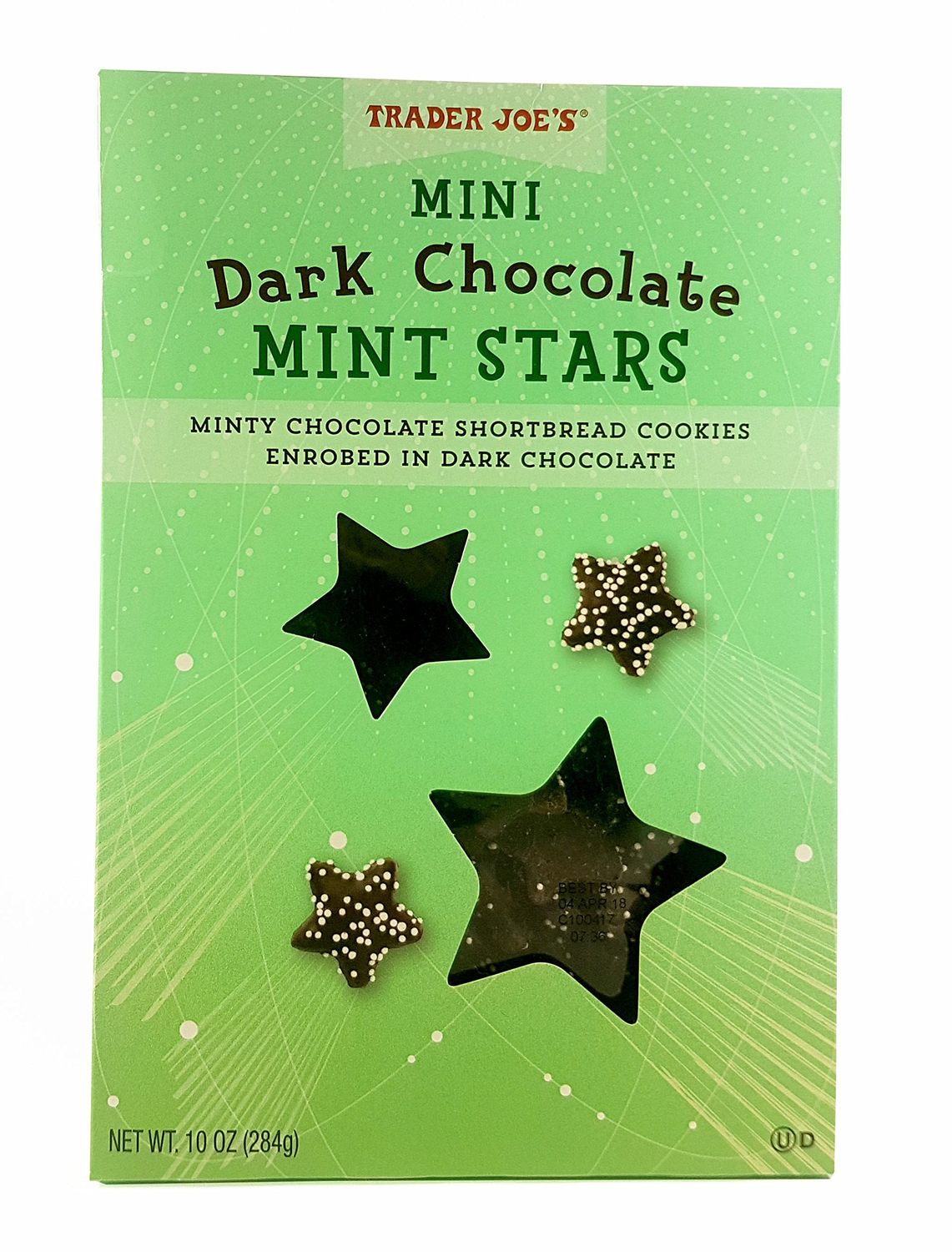 Trader Joe&#39;s Dark Chocolate Mint Stars Chocolate Shortbread Cookies 10 Oz.