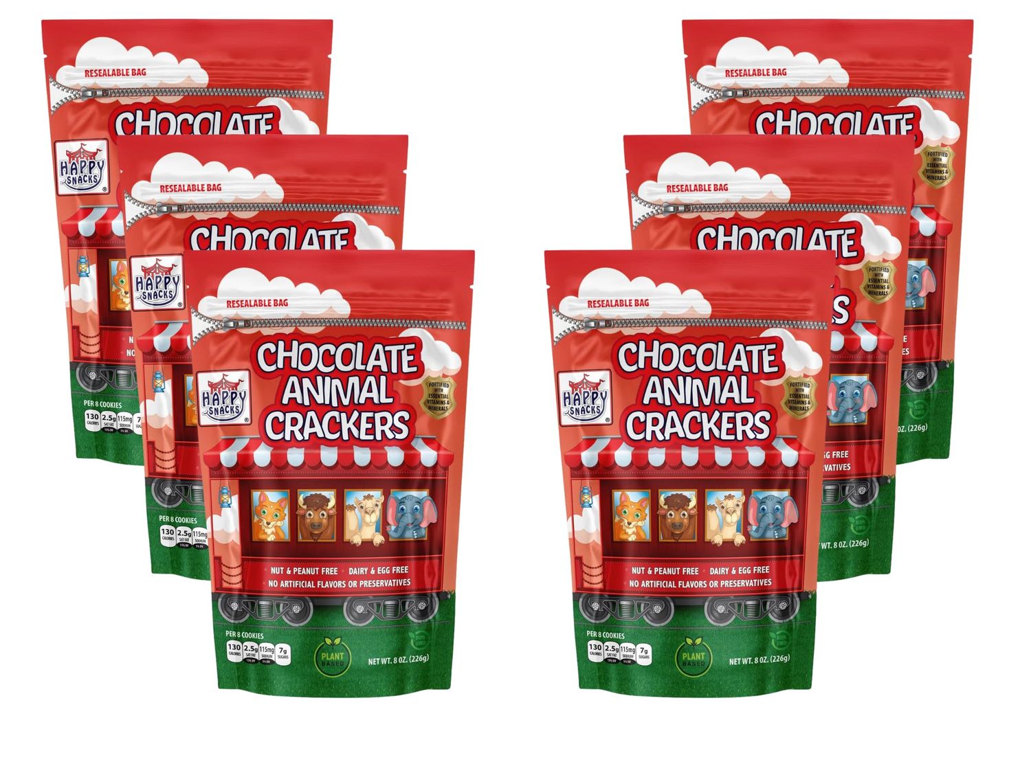 Animal Crackers, 8 Ounce Resealable Bag (Case of 6) Chocolate