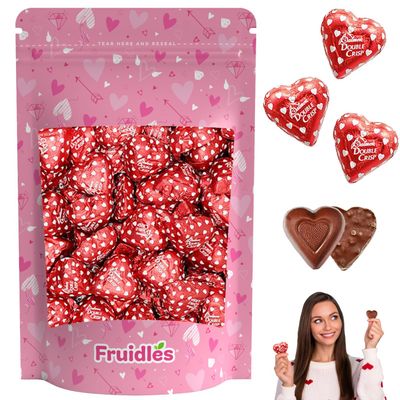 Fruidles Valentine's Chocolate Hearts, Double Crisps, Milk Creamy Chocolaty Hearts, Holiday Treats, Individually Wrapped Foils, Kosher Certified Dairy (20 Count (Half-Pound))