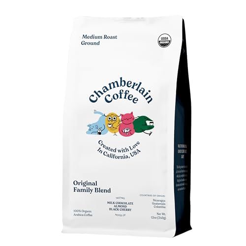 Chamberlain Coffee The Original Family Blend - Medium Roast Ground Coffee Beans with Notes of Milk Chocolate, Almond &amp; Black Cherry - Specialty Ground Coffee Freshly Roasted In California - 12 oz