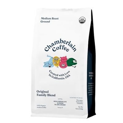 Chamberlain Coffee The Original Family Blend - Medium Roast Ground Coffee Beans with Notes of Milk Chocolate, Almond &amp; Black Cherry - Specialty Ground Coffee Freshly Roasted In California - 12 oz