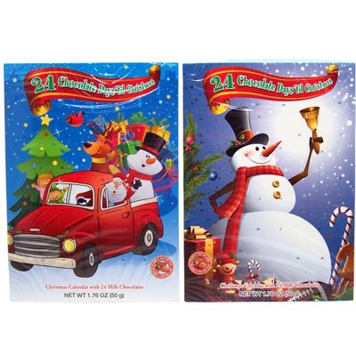 Assorted 2024 Santa Claus and Snowman Christmas Design Chocolate Advent Calendars, 1.76 Ounce, Pack of 2