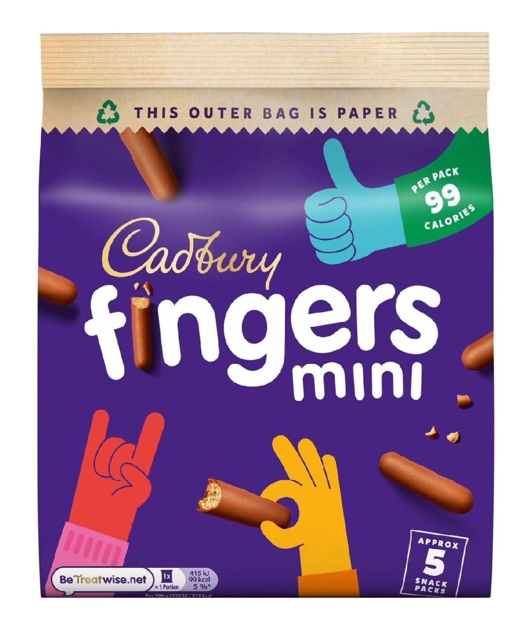 Cadbury Mini Fingers Biscuits Bag, 96.5 Grams