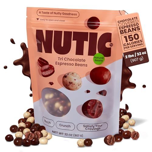 Nutic Chocolate Covered Espresso Beans - 2LB, Assortment of White, Milk &amp; Dark Chocolate Coffee Beans - Bulk Espresso Candy for Rich Coffee Indulgence - (Pack of 1)