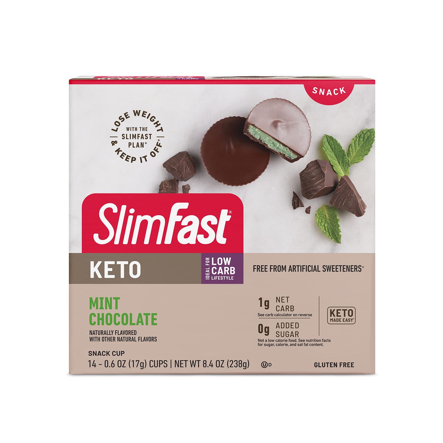 SlimFast Keto Fat Bomb Snack Cup, Mint Chocolate, Keto Snacks for Weight Loss, Low Carb with 0g Added Sugar, 14 Count Box (Packaging May Vary)