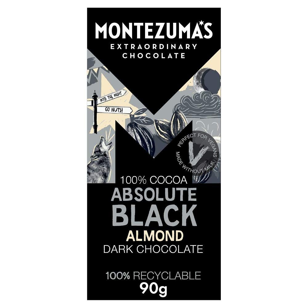 Montezuma&#39;s Absolute Black Chocolate With Almonds 90g (Pack of 2)