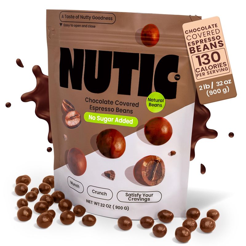 Nutic Gourmet Sugar Free Chocolate Covered Espresso Beans - 2LB, Bulk Chocolate Espresso Candy, Chocolate Coffee Beans - Irresistible, Rich &amp; Energizing Treat - (Pack of 1)