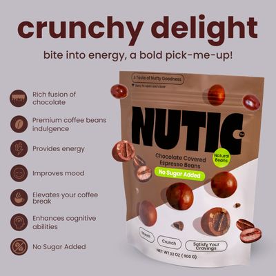 Nutic Gourmet Sugar Free Chocolate Covered Espresso Beans - 2LB, Bulk Chocolate Espresso Candy, Chocolate Coffee Beans - Irresistible, Rich &amp; Energizing Treat - (Pack of 1)