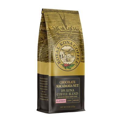 Royal Kona 10% Kona Coffee Blend, Chocolate Macadamia Flavor - Ground, 8 Ounce Bag