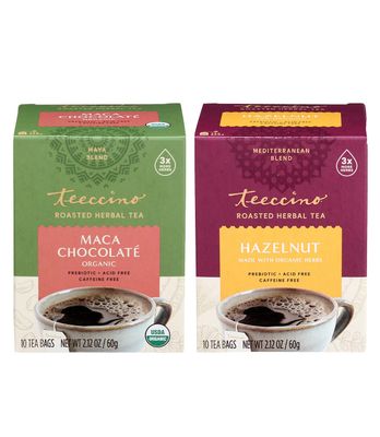 Teeccino Caffeine Free Organic Herbal Coffee 2 Flavor Variety Bundle, 1 each: Hazelnut Medium Roast , and Maca Chocolate (10 Count)