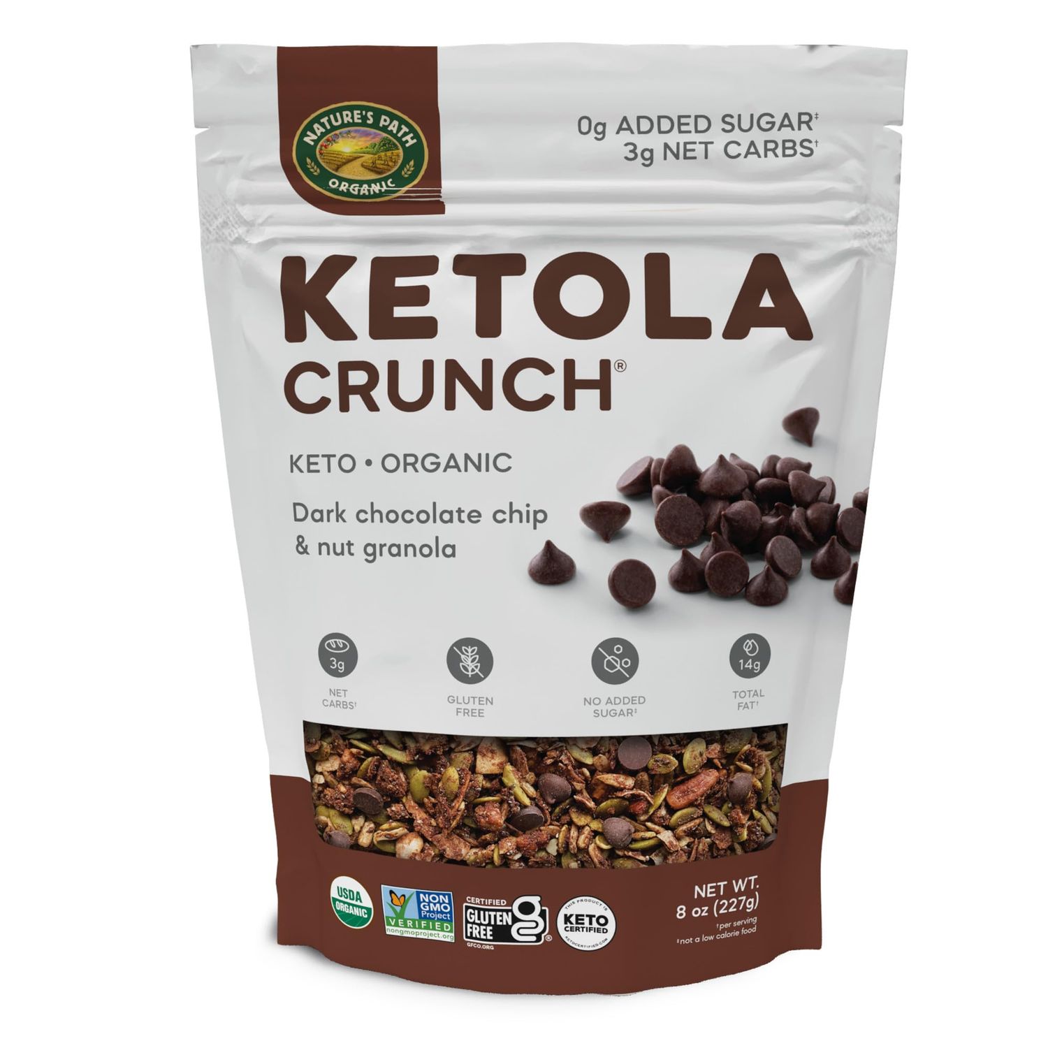 Nature's Path Organic Ketola Crunch Dark Chocolate Chip &amp; Nut Granola, 8 oz (Pack of 6), Gluten Free, Non-GMO, Fair Trade