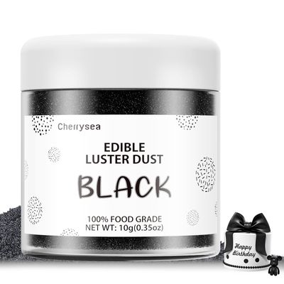 Black Edible Luster Dust 10 Grams, Food Grade Cake Luster Dust Tasteless Dessert Dusting Powders for Baking Cherrysea Food Coloring Powder for Cupcakes, Cake Pops,Fondant,Chocolate, Candy