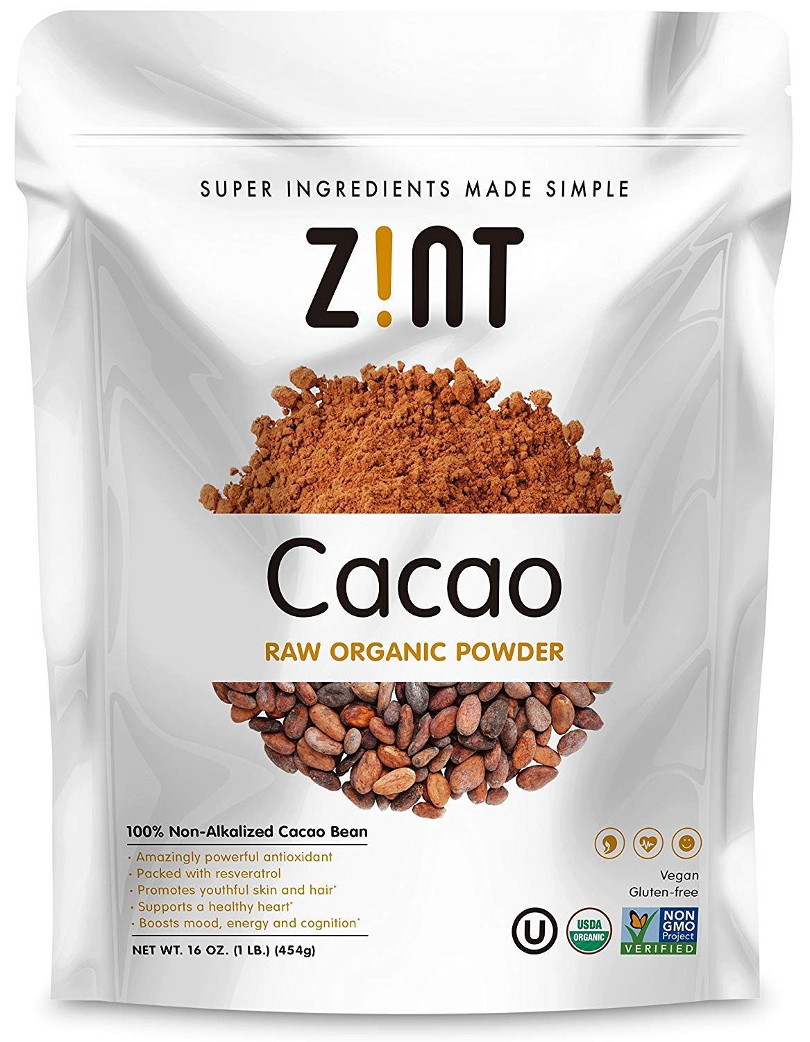 Zint Organic Cacao Powder (16 oz): Raw Non-Alkalized Chocolate With Powerful Antioxidants and Resveratrol