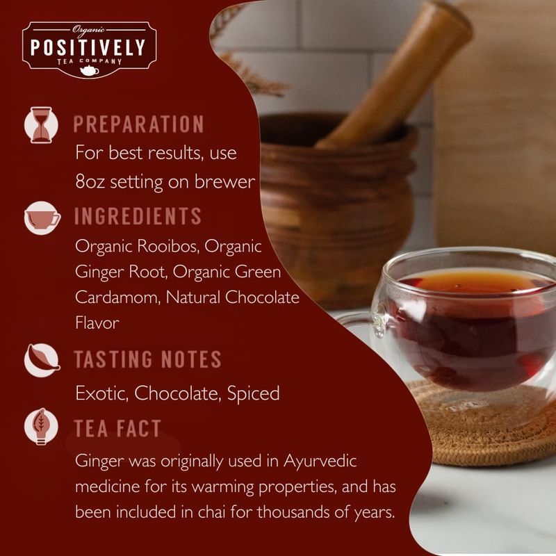 Organic Positively Tea Company, Chocolate Chai Rooibos Tea, K-Cup Compatible, 24 Pods