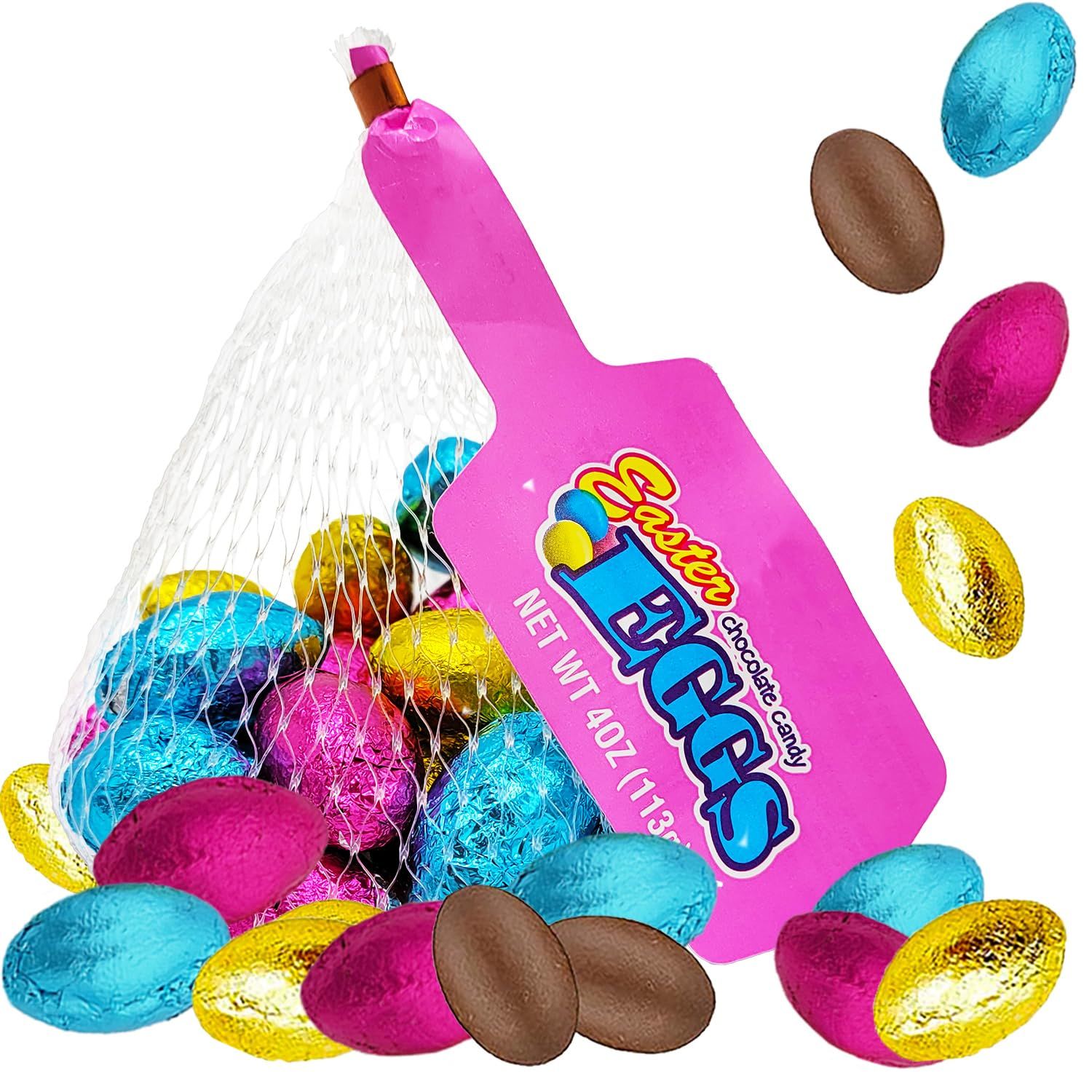 Fruidles Easter Pastel Foiled Eggs Milk Chocolate Mesh Bags, Happy Easter Day Eggs, Party Bag Fillers, Individually Wrapped, Kosher Certified Dairy, 4 Oz (Single-Pack)