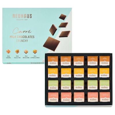 Neuhaus Belgian Chocolate Carr Milk Box - 40 Neuhaus Chocolate Carrs Milk Chocolates - 4 Crunchy Milk Varieties - Individually Wrapped - Chocolate Treasure Box