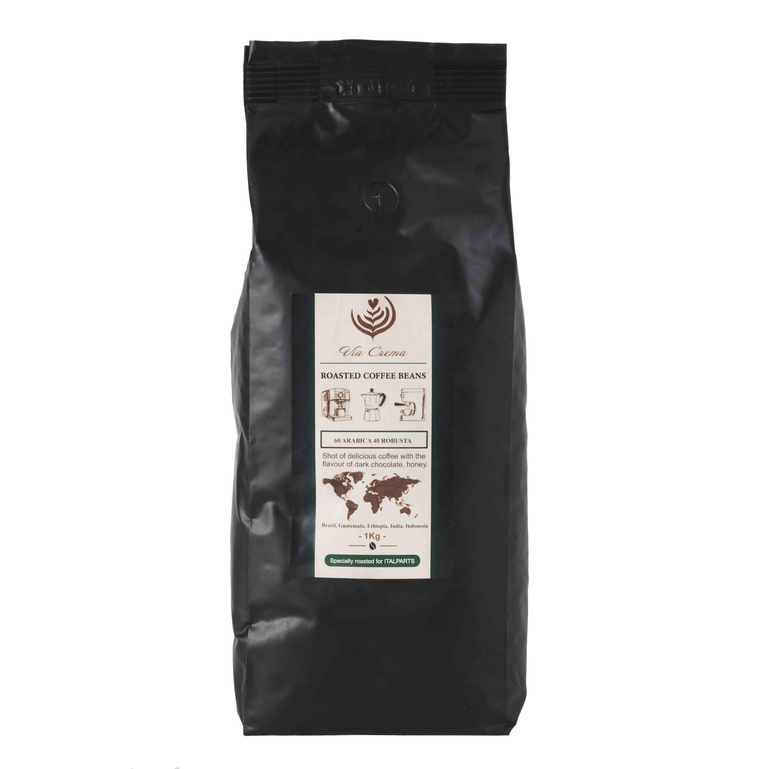 VIA CREMA 1 Kg Roasted Coffee Beans Dark Chocolate 1000gr Coffee Beans Bag